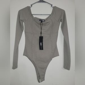 Fashion Nova Gray Ribbed Sweater Bodysuit